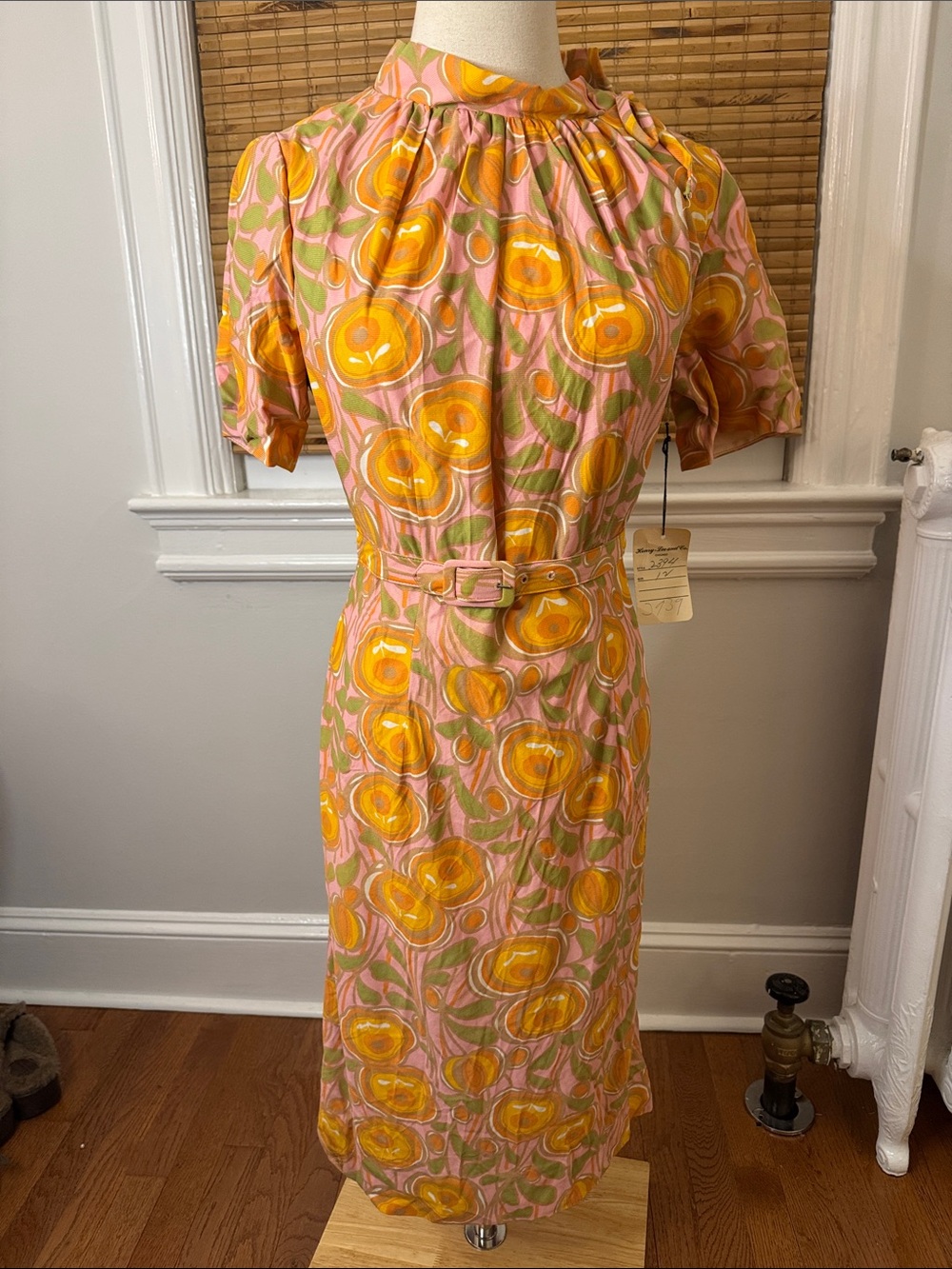 NWT Vintage Floral Midi Dress with Belt- Deadstock!
